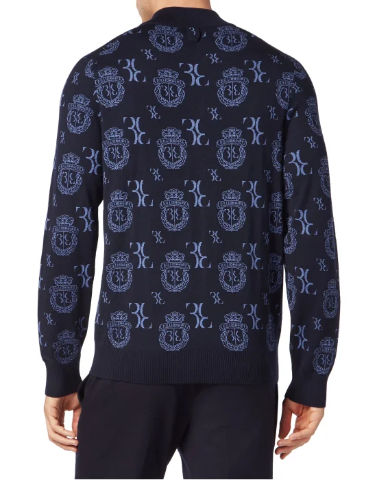 Wool Silk Jacquard Zip Mock Pullover