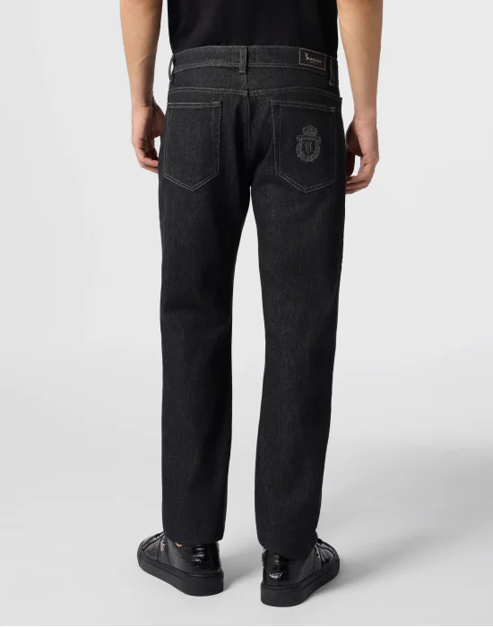 Super Straight Cut Jeans Leather Details