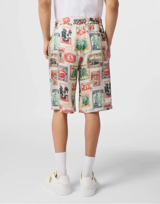 Printed Linen Shorts Stamps