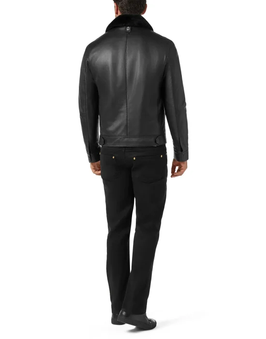 Leather Blouson with fur collar Crest