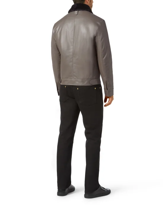 Leather Blouson with fur collar Crest