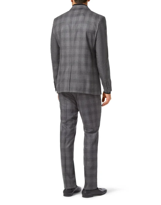 Wool Blazer Tailored Fit Check Crest