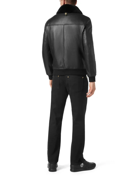 Leather Bomber with Real Fur