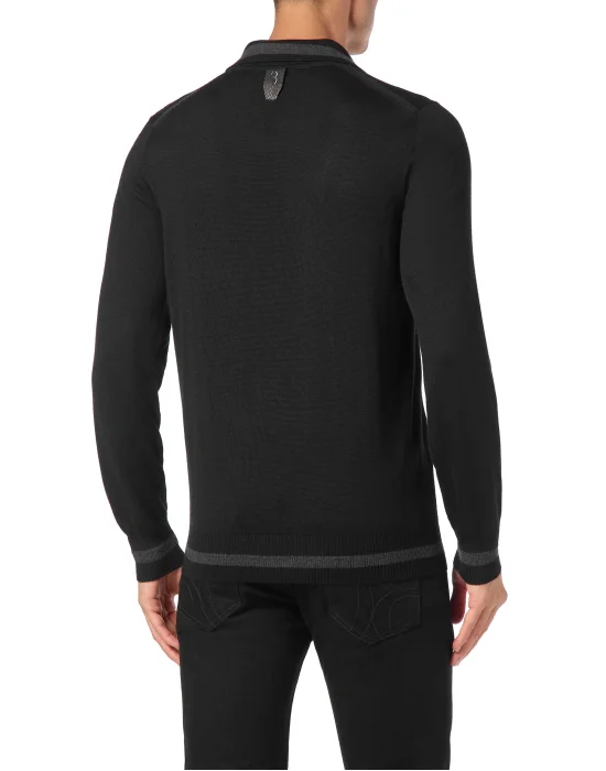 Cashmere & Silk Pullover Polo-Neck LS with Elaphe Inserts