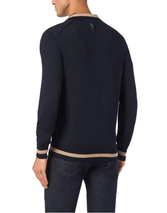 Cashmere & Silk Pullover Polo-Neck LS with Elaphe Inserts