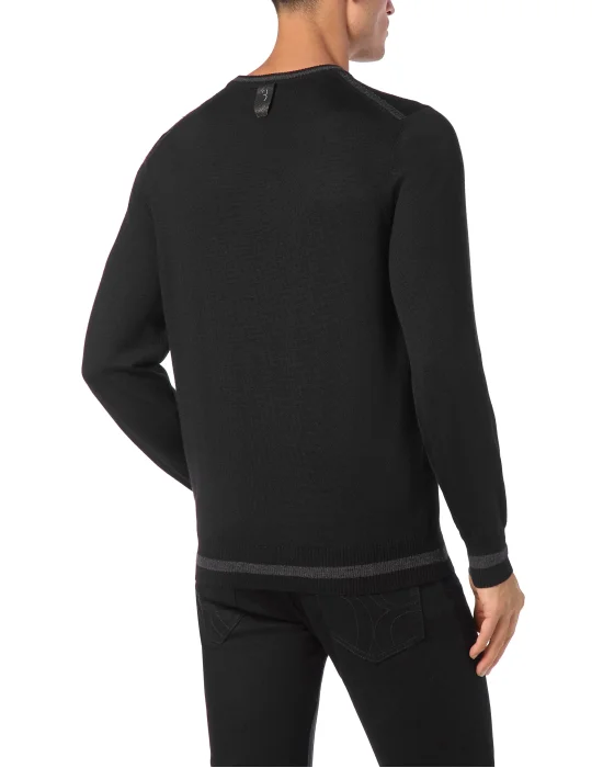 Cashmere & Silk Pullover Round Neck LS with Elaphe Inserts