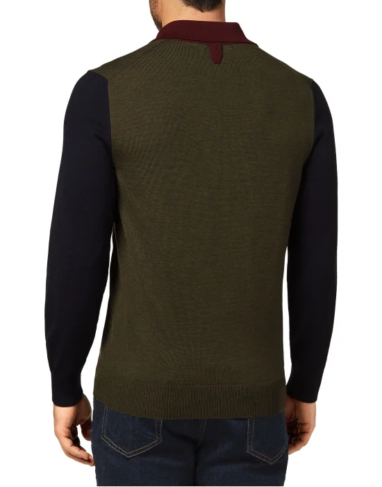 Merino wool Pullover Polo-Neck LS Color Block