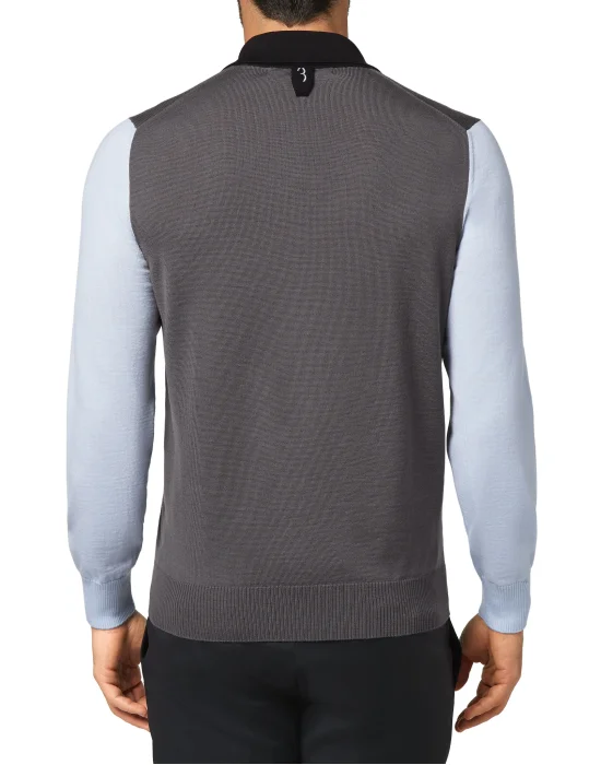 Merino wool Pullover Polo-Neck LS Color Block