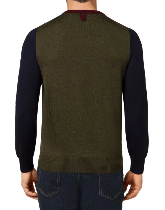 Merino wool Pullover Round Neck LS Color Block