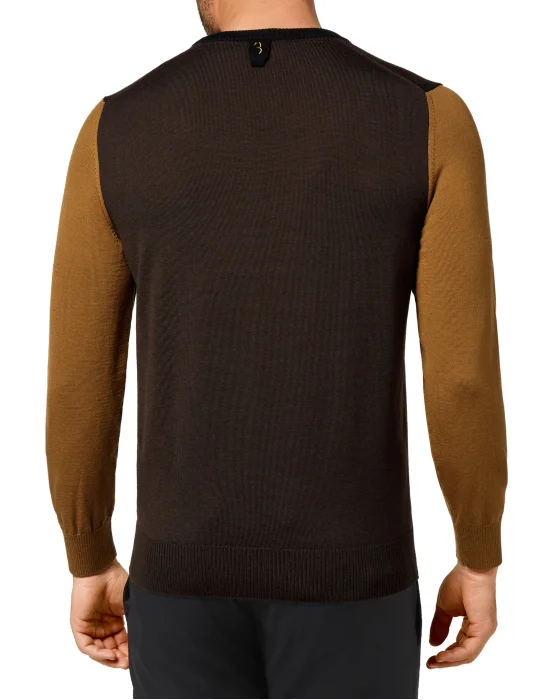 Merino wool Pullover Round Neck LS Color Block