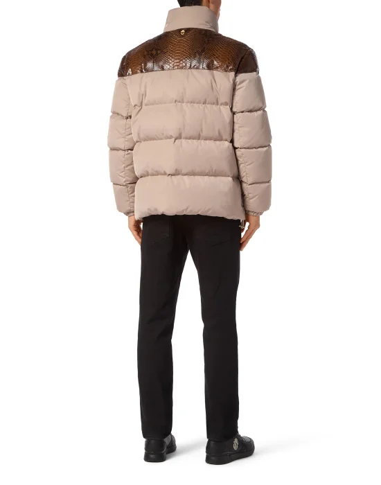 Nylon Down Jacket With Python Inserts