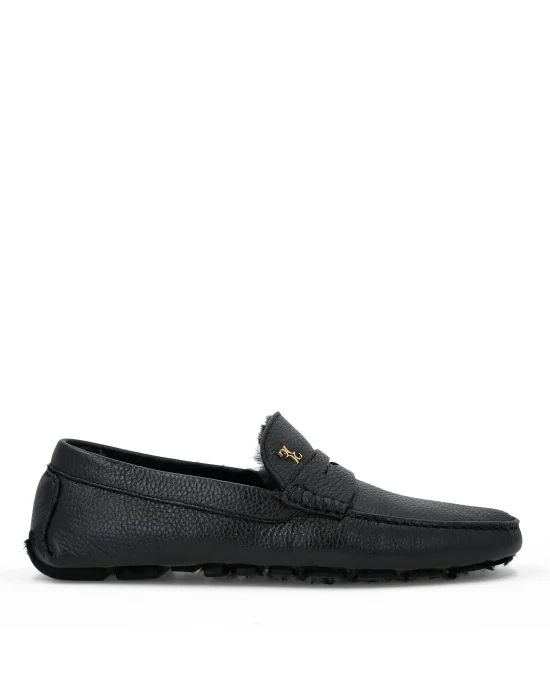 Embossed Leather Moccasin With Fur