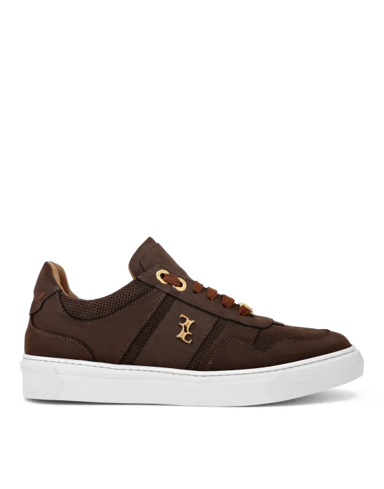 Nubuck Croco Printed Lo-Top Sneakers